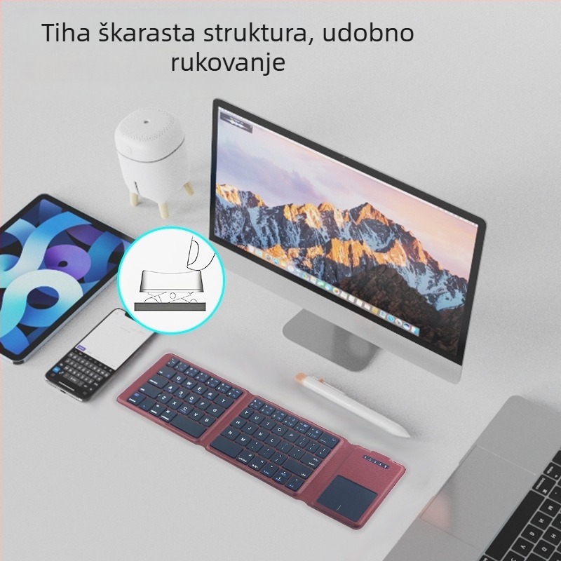 Bluetooth tipkovnica sa sklopnim dizajnom od tri dijela i touchpadom, dvostrukim načinom rada, lagana i tanka, prijenosna uredska tipkovnica za računalo