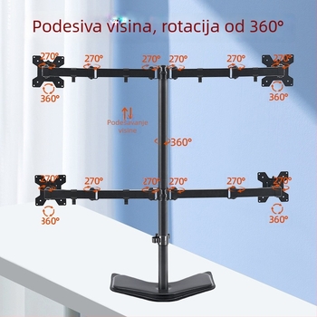 Stalak za četiri monitora na stol, rotirajući, za 13–32 inča