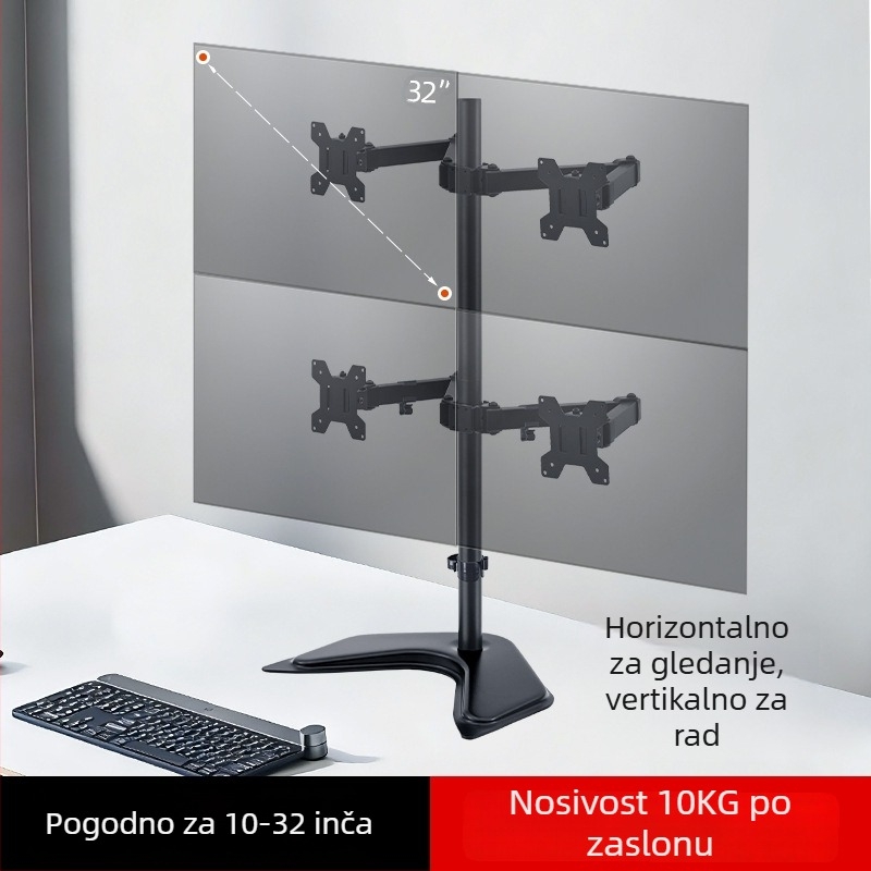Stalak za četiri monitora na stol, rotirajući, za 13–32 inča