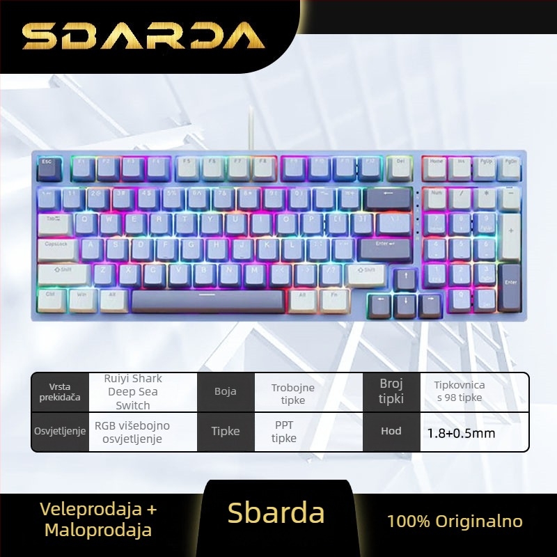 SBARDA Sparta Mehanička tipkovnica za Internet Café s izmjenjivim magnetskim prekidačima, osvijetljena, žičana, teška računalna tipkovnica