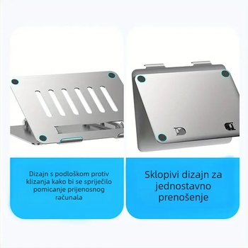 Držač za prijenosno računalo od aluminijske legure, sklopiv, podesiva visina, rashladni okvir, stolna viseća podrška