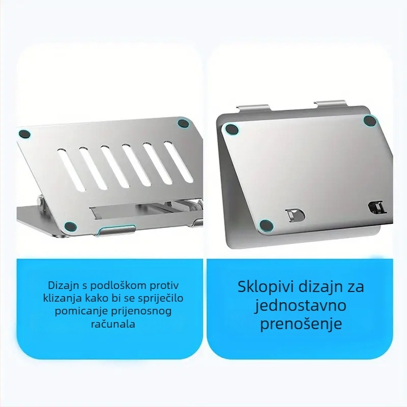 Držač za prijenosno računalo od aluminijske legure, sklopiv, podesiva visina, rashladni okvir, stolna viseća podrška