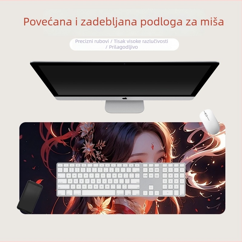 Izuzetno velika podloga za miš za igre s prijenosom topline, otporna na mrlje, deblja, rubovi s šavom