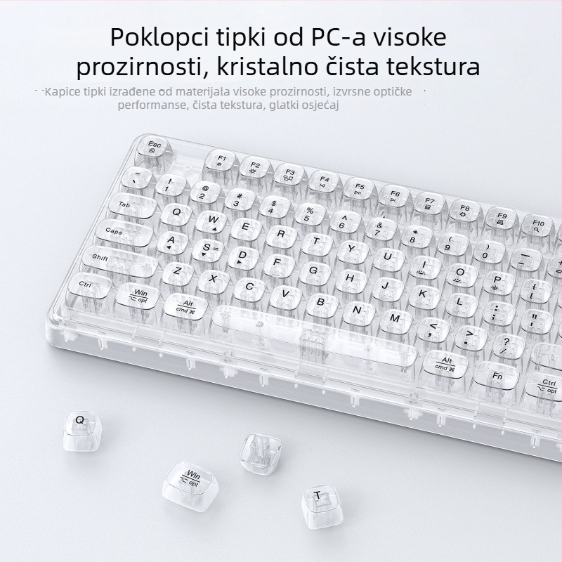 Bežična Bluetooth tipkovnica s RGB pozadinskim osvjetljenjem, tri načina napajanja, 88–98 tipki, sferične prozirne boje tipki za igranje, ured i tablet