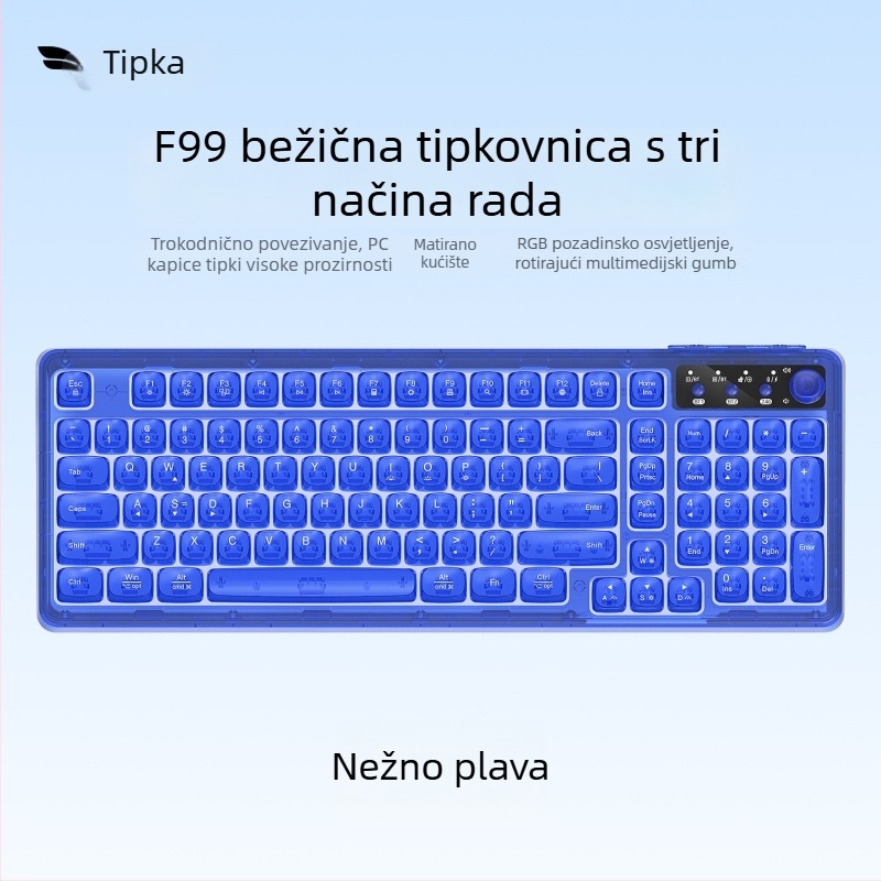 Bežična Bluetooth tipkovnica s RGB pozadinskim osvjetljenjem, tri načina napajanja, 88–98 tipki, sferične prozirne boje tipki za igranje, ured i tablet
