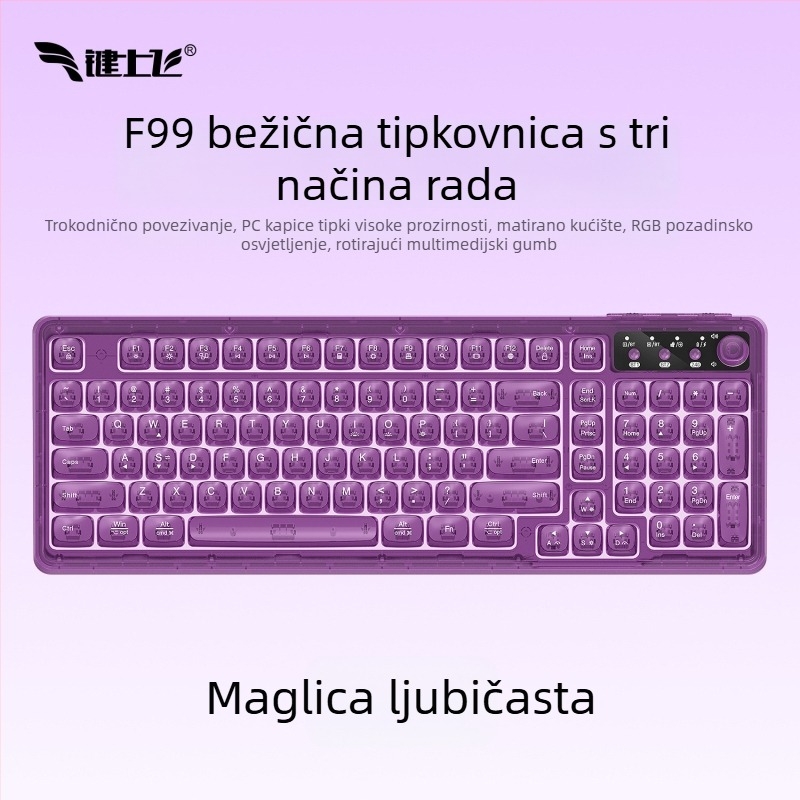 Bežična Bluetooth tipkovnica s RGB pozadinskim osvjetljenjem, tri načina napajanja, 88–98 tipki, sferične prozirne boje tipki za igranje, ured i tablet