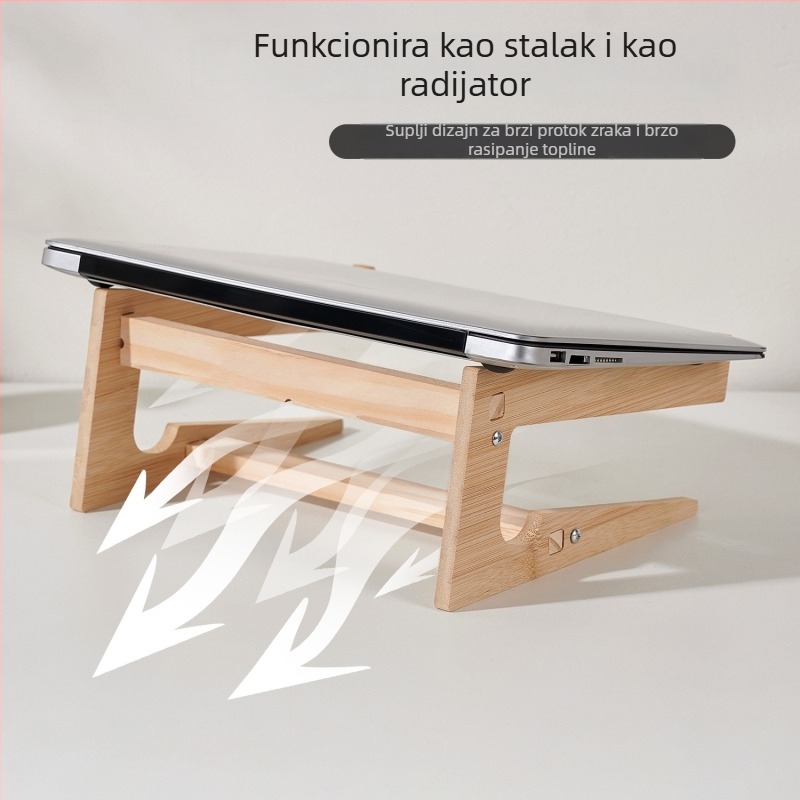 Drveni stalak za laptop s podesivom visinom, vertikalnim hlađenjem, podignutim stolnim spremištem za pohranu i podrškom za vrat