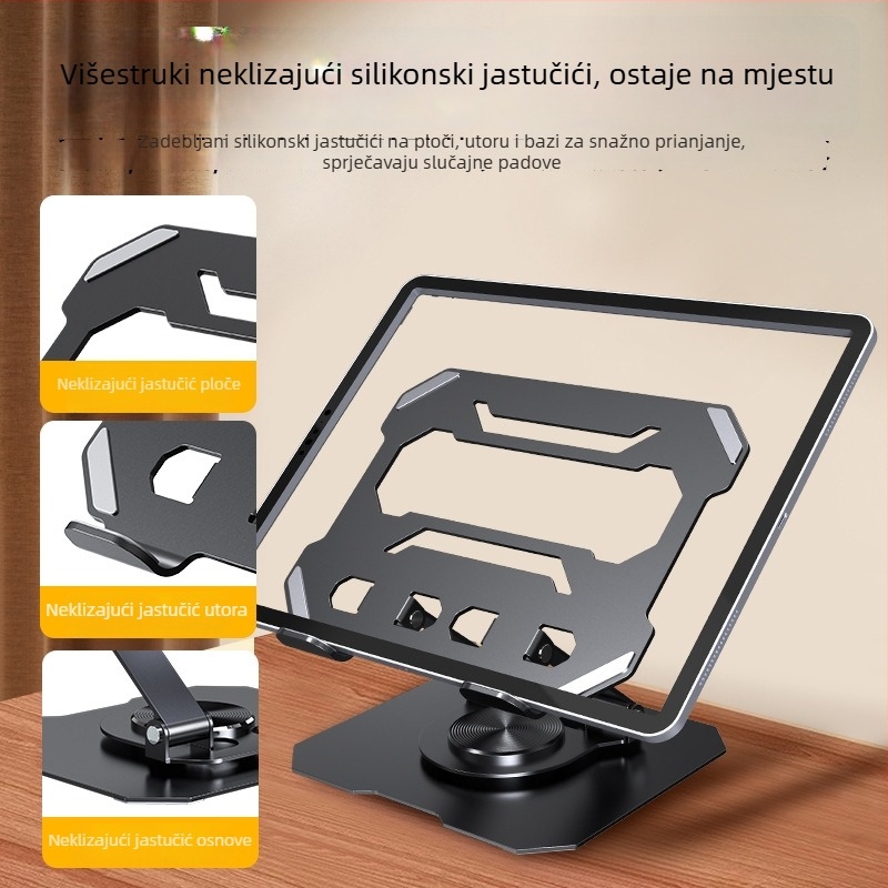 Metalni stolni držač za tablete i pametne telefone, 360° rotacija, sklopiv i podesiv.