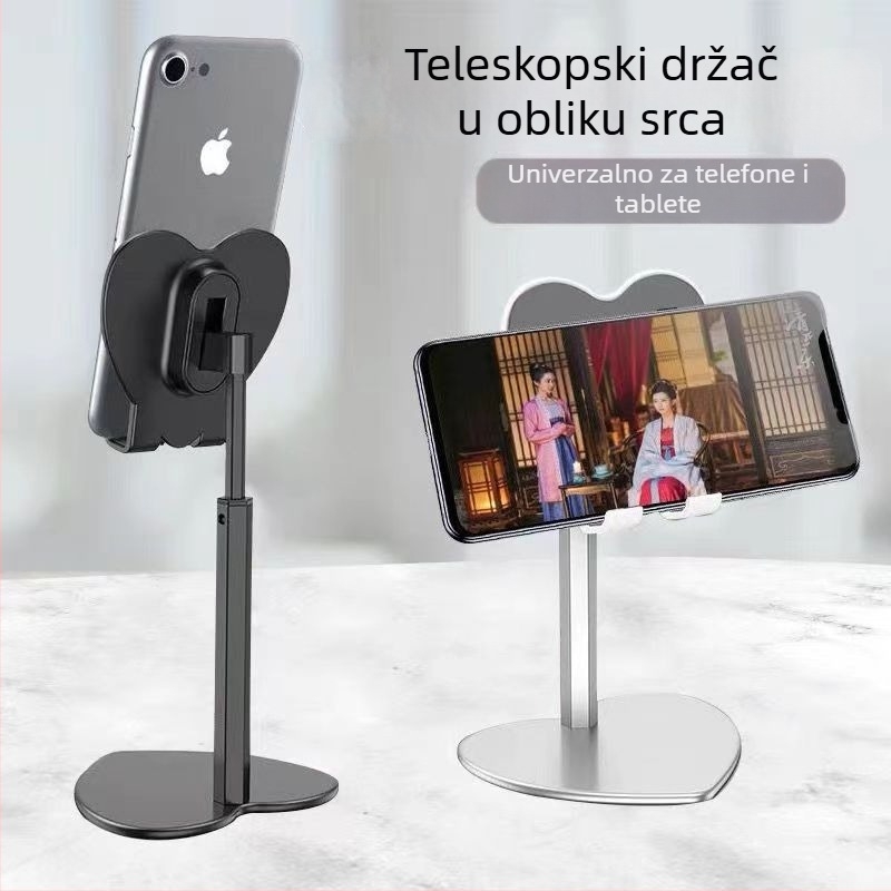 Teleskopski držač za tablet i telefon — univerzalni višenamjenski stolni stalak za live streaming i gledanje, podrška u obliku srca za iPad