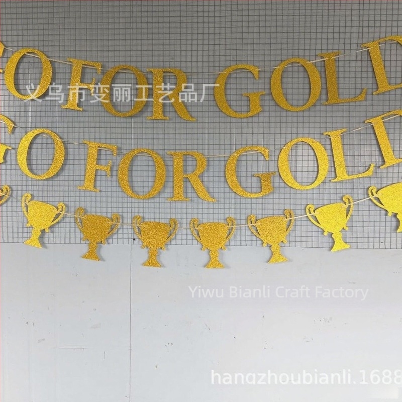 GO FOR GOLD natpis na buntingu, ogledno zlat PET karton
