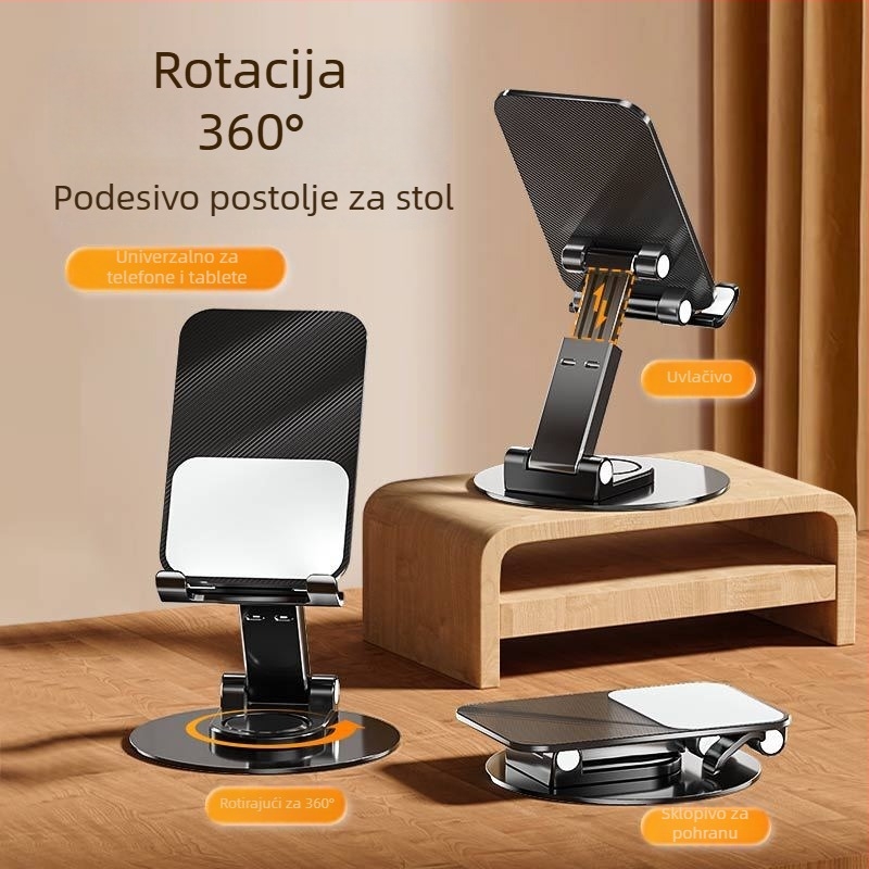 Okretna aluminijska stolna držač za telefone i tablete, sklopiva, višefunkcionalna