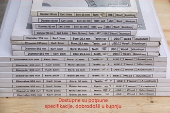 Pila za drvo, 10 inča (255 mm), tijelo od aluminijske legure, karbidni zubi, 60–120 zubi