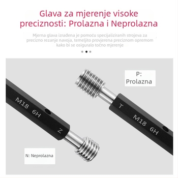 Visoko kvalitetni 6H metrički navojni plug gauge, mjerenje unutarnjeg promjera i otvora, visoka preciznost unutarnjeg navoja, prstenasti mjerni kalibar M12345