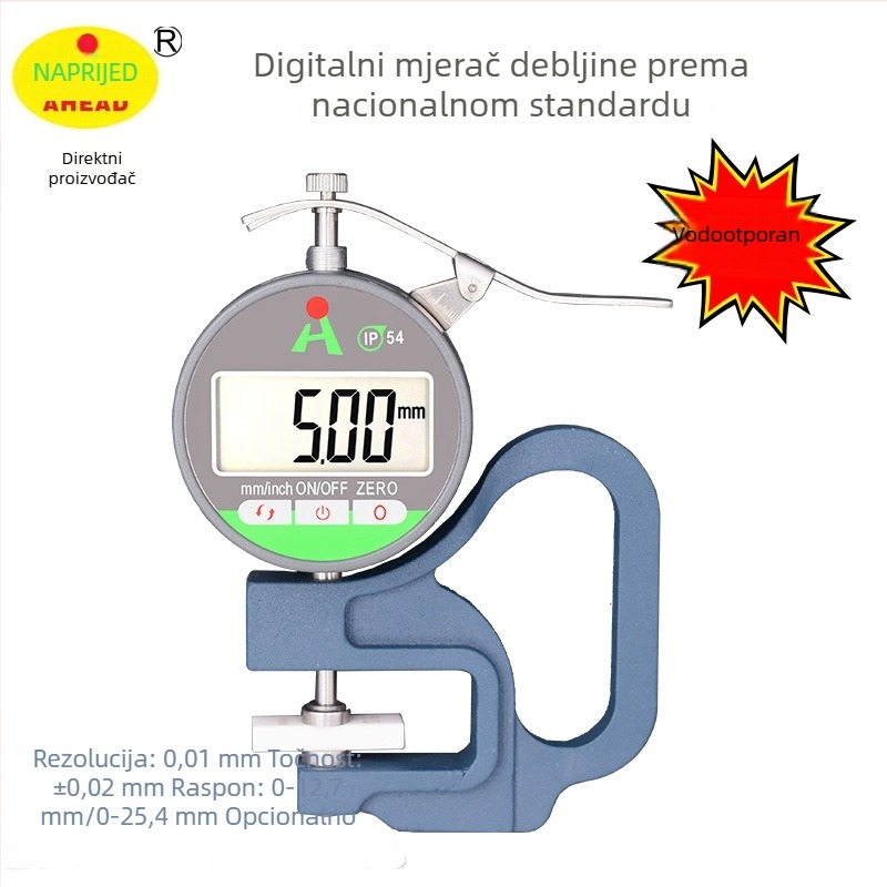 Visokoprecizan mjerač debljine s IP54 zaštitom od vode i prašine, za papir, film i kožu.