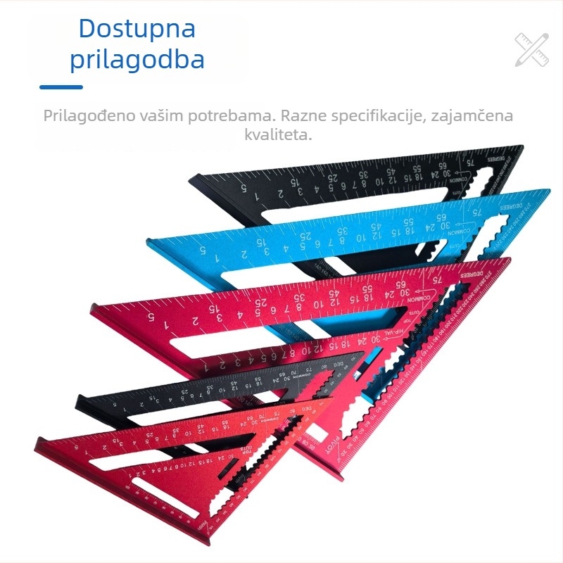 Aluminijsko trokutasto pravilo za stolariju, visoko precizan mjerni alat za 90 stupnjeva, prilagodljiv