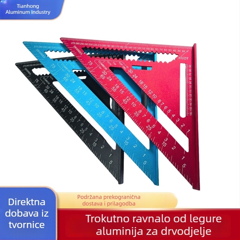 Aluminijsko trokutasto pravilo za stolariju, visoko precizan mjerni alat za 90 stupnjeva, prilagodljiv