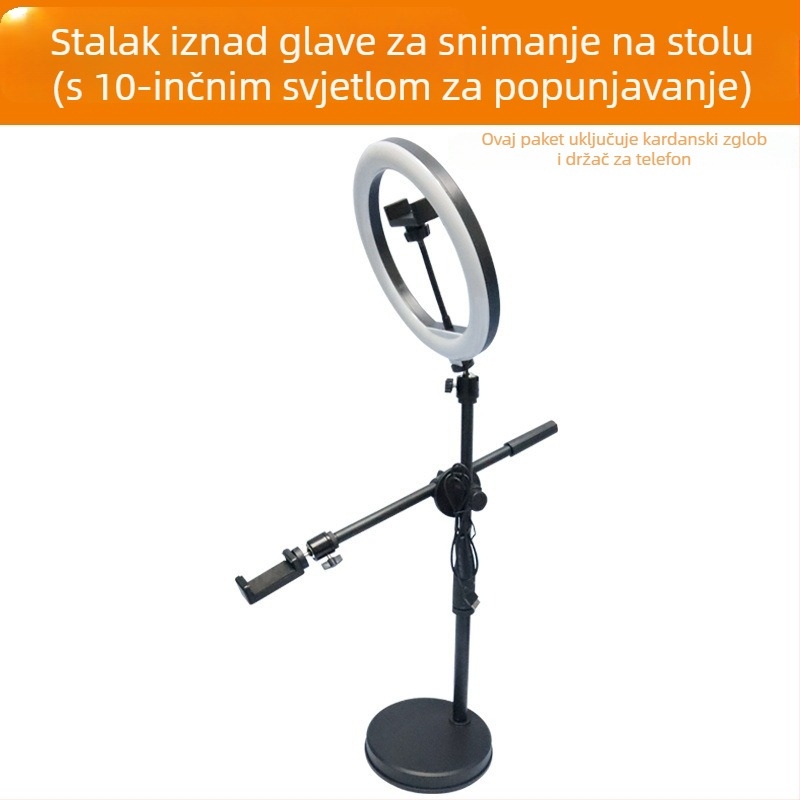 Držač za mobitel za livestream s dopunskim svjetlom i lampom za fotografiranje still life; stolni nadzorni nosač