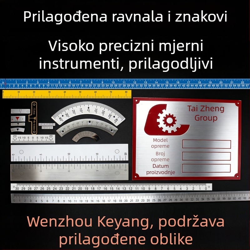 Prilagođeni mjerni pravac od aluminijske legure s pozadinskim dijelom od nehrđajućeg čelika i mjernom skalom, zakrivljeni kutni mjerni alat, kružni mjerni alat