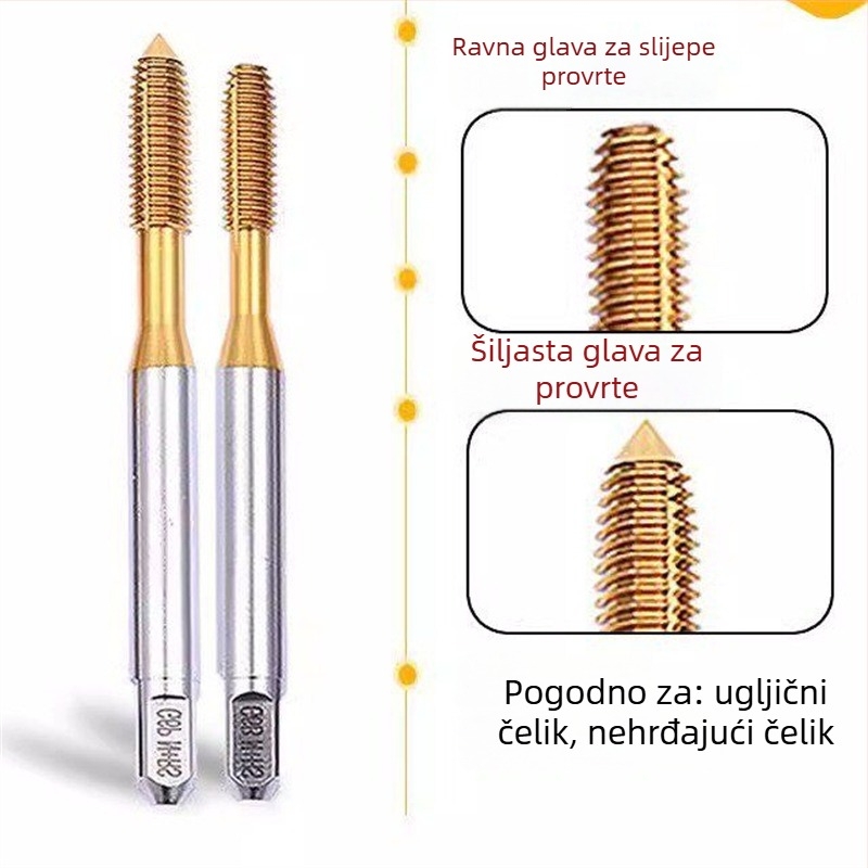 JRUI Dvostruki glavom taps za navoj, titan premaz, ekstrudirajući taps, 2N, M5/M6/M8, 1/4-20