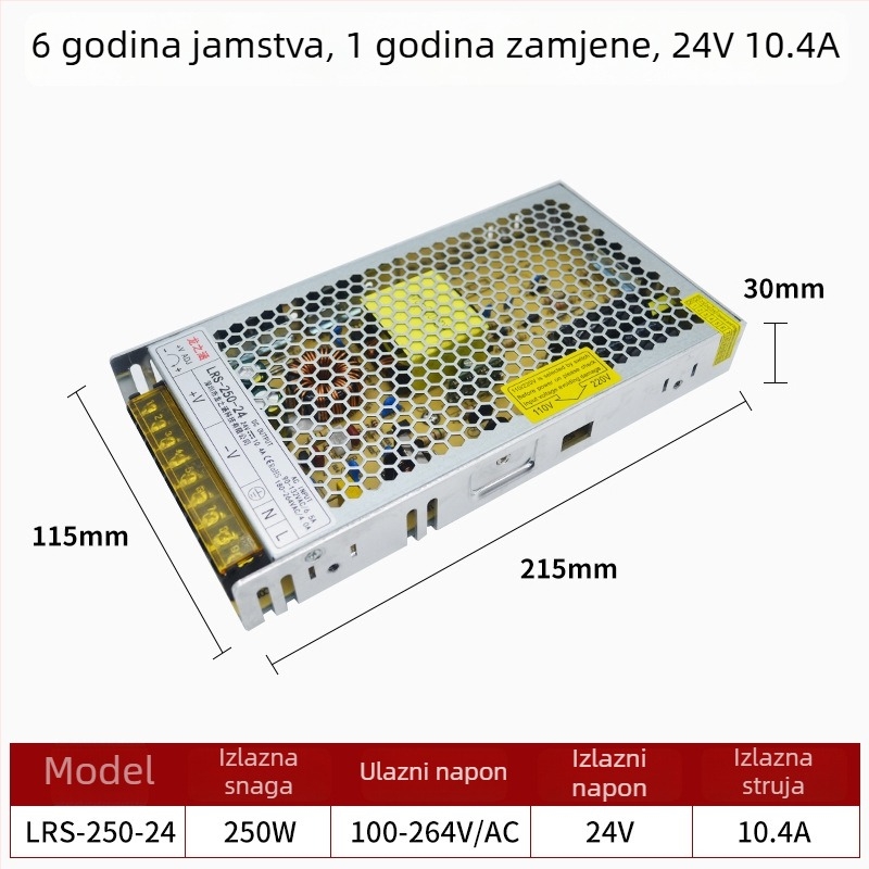 LRS serija napajanja s prekidačem, 12V/24V, visoka snaga, izlaz 60–550W