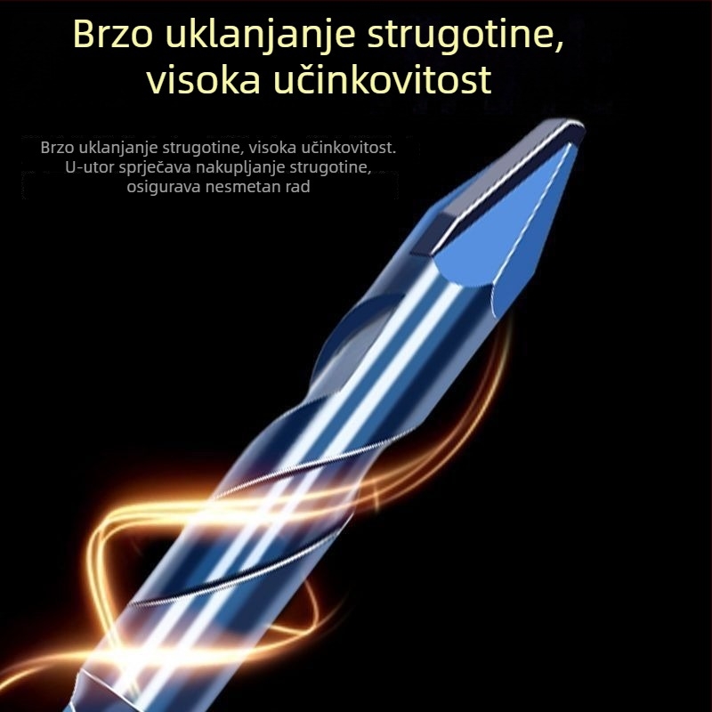 Izuzetno tvrto bušno svrdlo s pomičnom glavom, produženo za suho bušenje i proširivanje rupa u keramičkim i staklenim pločicama te betonu