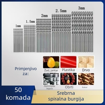 50 kom. titanom premazanih HSS spiralnih bušilica za drvo, 1–3 mm