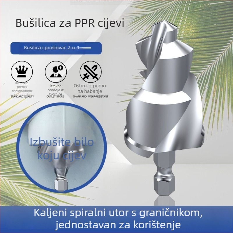 PPR bušilica s tri oštrice i spiralnim žljebom za popravak i proširenje cijevi, za cijevi 1/2\", 3/4\" i 1\"