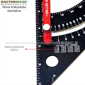 DOCTORWOOD Pomični trokutasti ravnalo od aluminijske legure za drvnu obradu – mjerenje i crtanje