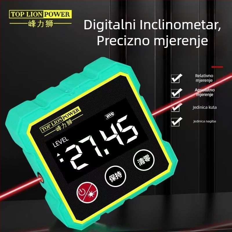 Pametni digitalni inklinometar s magnetskim petokutnim kućištem, dvostruki laserski mjerni način za kut i nagib, libela