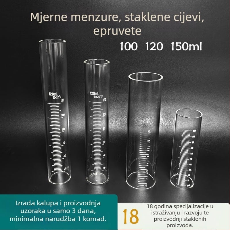 Graduirani stakleni mjerni cilindar s mlaznicom, probna cijev, mjernica i detektor za čišćenje pri visokoj temperaturi
