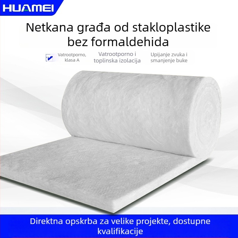 Rolna staklena vuna filc za zvučnu i toplinsku izolaciju, bez formaldehida, ekološki prihvatljivo, otporno na požar A1, Huamei staklena vuna filc, centrifugalna