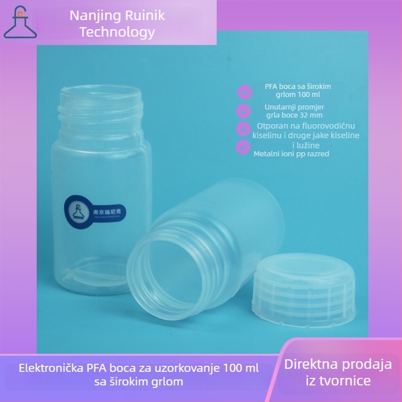 G4 razred uzorkovne bočice hidrofluoridne kiseline, PFA boca širokog otvora, 100 ml, PTFE reagents boca za poluvodiče, elektroničkog kvaliteta