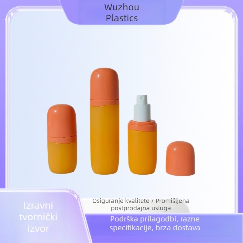 Narančasta PET plastična boca za sprej za fiksiranje make-upa, kapacitet 30/50/80 ml, hidratantna, s pumpom, ponovno napunjiva
