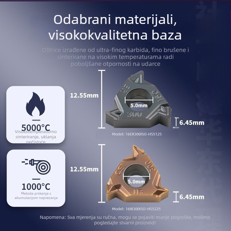 CNC alat za rezanje navoja — oštrica 1.0/1.25/2.0/3.0, posebnog industrijskog legiranog nehrđajućeg čelika