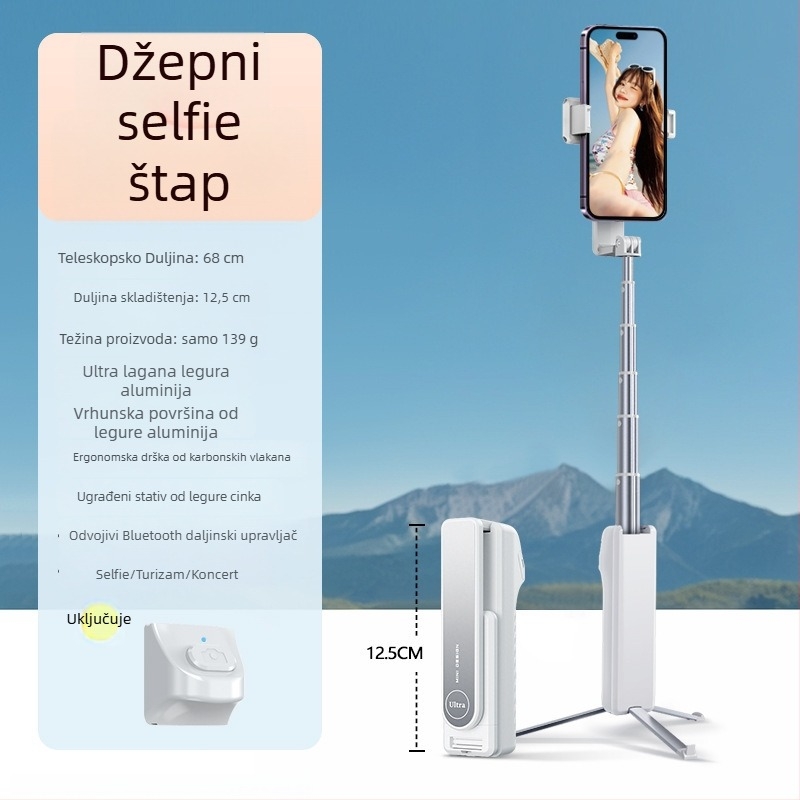 Mini selfie štapić s Bluetooth daljinskim upravljačem – prenosivi držač za telefon, stabilizator za vanjske prijenose