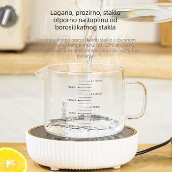 Staklena mjerna posuda sa skalom, prehrambene kvalitete, otporna na visoke temperature, s poklopcem, velik kapacitet za pečenje