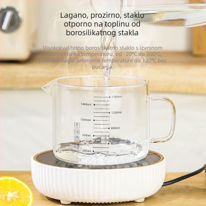 Staklena mjerna posuda sa skalom, prehrambene kvalitete, otporna na visoke temperature, s poklopcem, velik kapacitet za pečenje