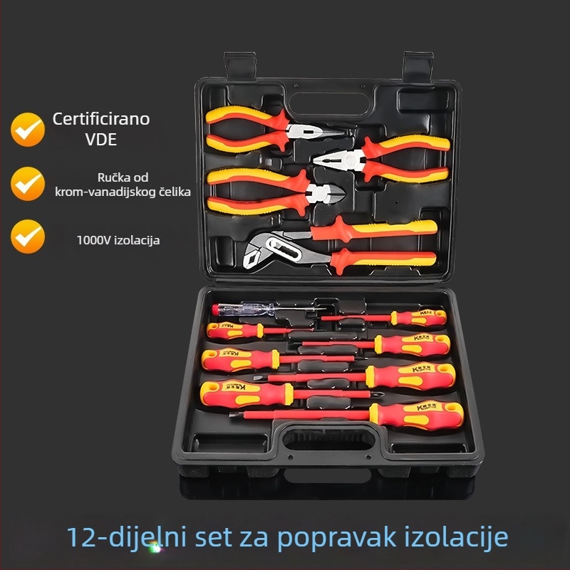 VDE izolirani skup alata za popravak električnih vozila – višenamenske električarske kliješta i izolirane nastavke za odvijače sa snažnim magnetima