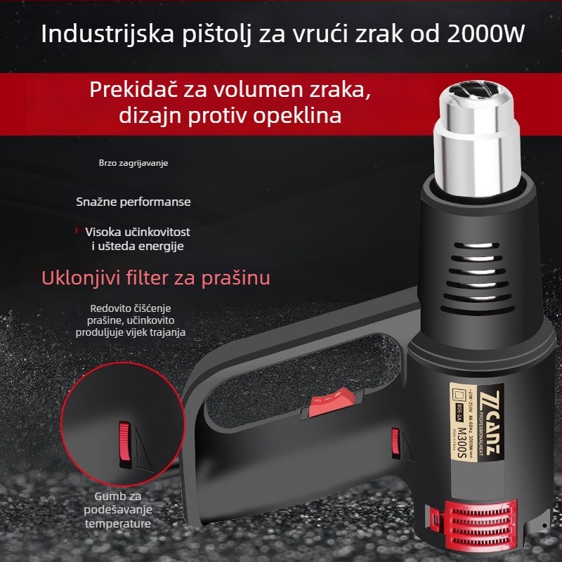 Zcanz 2000W industrijski toplinski pištolj za automobilski film: sušenje i toplinsko skupljanje