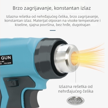 Prijenosni pištolj za vrući zrak s litijskom baterijom za automobilsku foliju, visoka temperatura, regulirana temperatura, 4 mlaznice