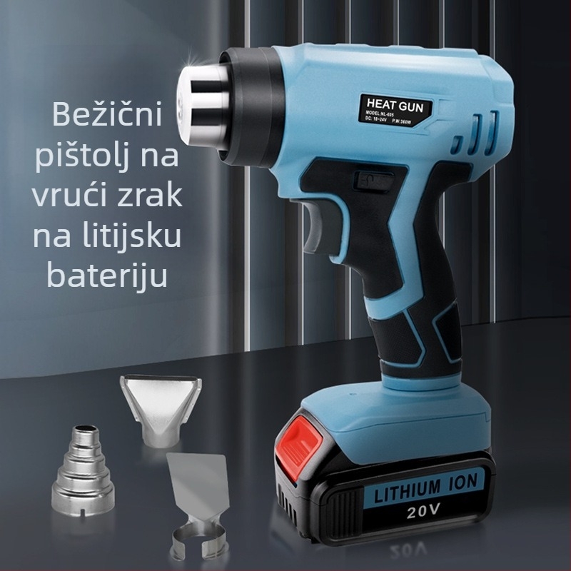 Prijenosni pištolj za vrući zrak s litijskom baterijom za automobilsku foliju, visoka temperatura, regulirana temperatura, 4 mlaznice