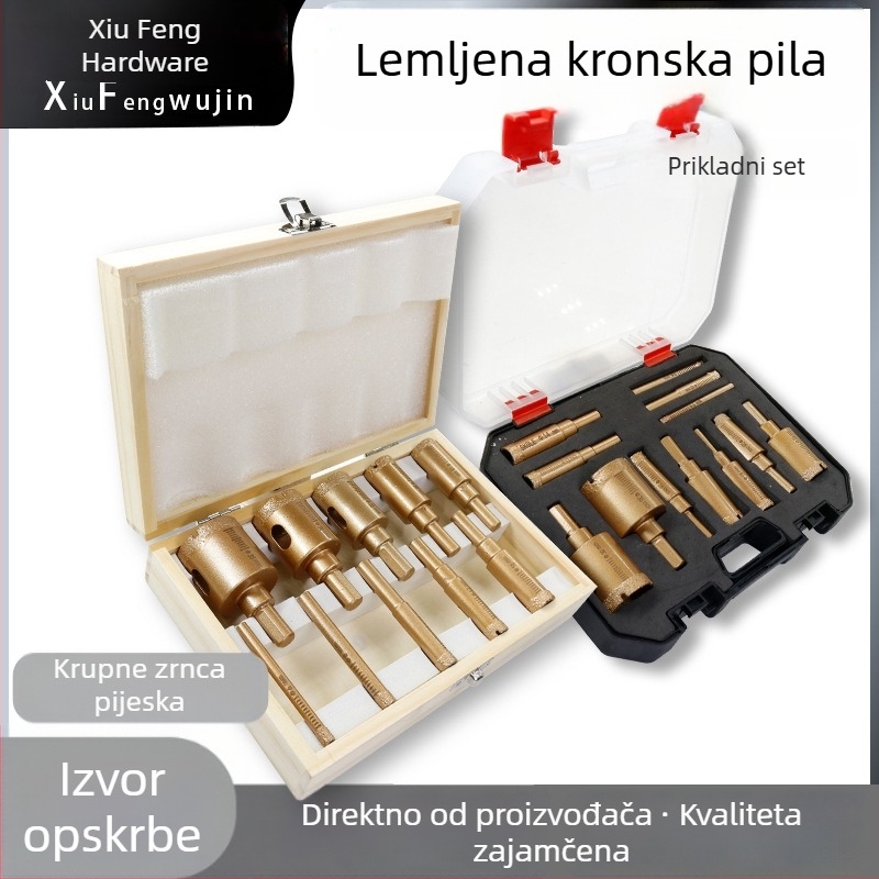 Diamantski set svrdla za bušenje rupa s ručnom električnom bušilom, u kutiji – za mramor, pločice i kamen