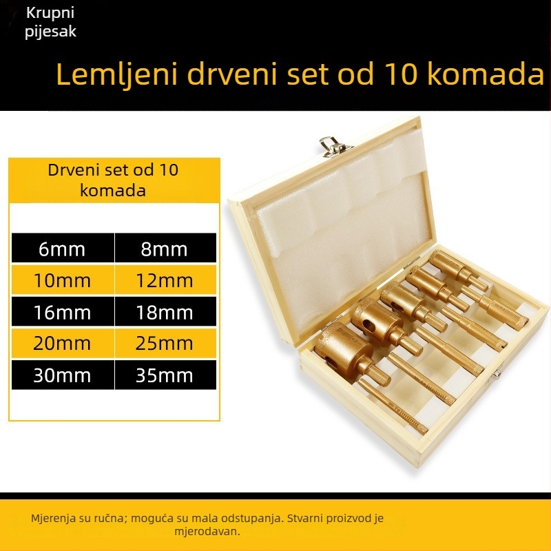 Diamantski set svrdla za bušenje rupa s ručnom električnom bušilom, u kutiji – za mramor, pločice i kamen