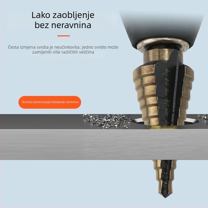 5-djelni set imperialnih stepenih bušilica s aluminijskom kutijom; bušilice za metalne ploče; spiralna bušilica; reamer i brušenje