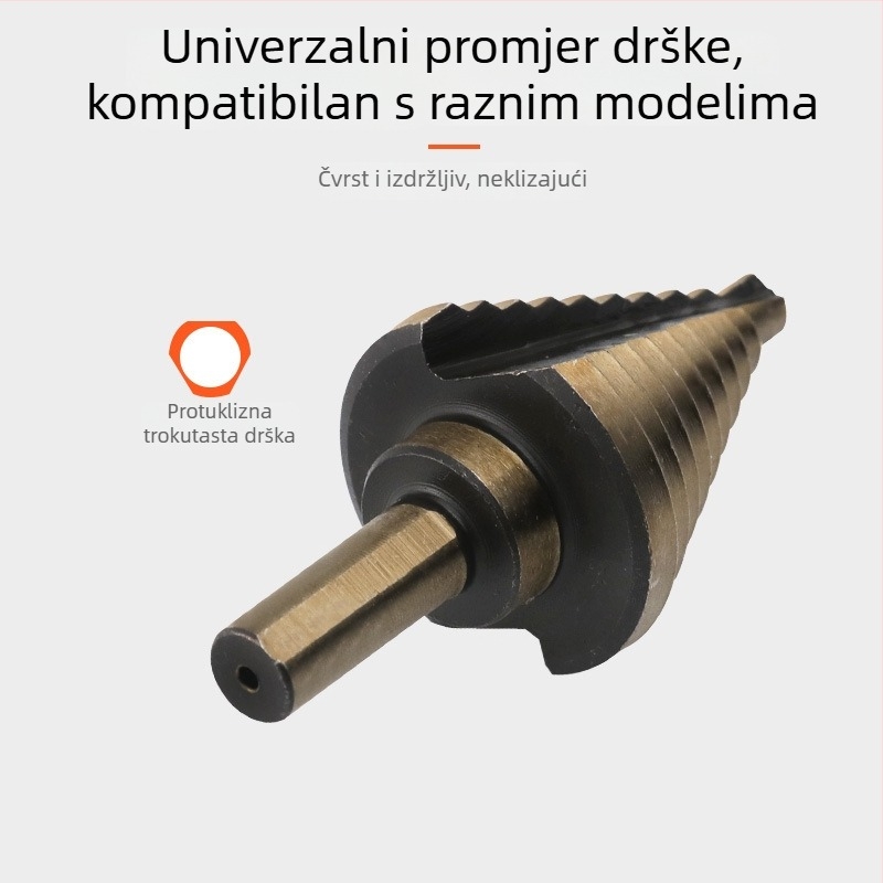 5-djelni set imperialnih stepenih bušilica s aluminijskom kutijom; bušilice za metalne ploče; spiralna bušilica; reamer i brušenje