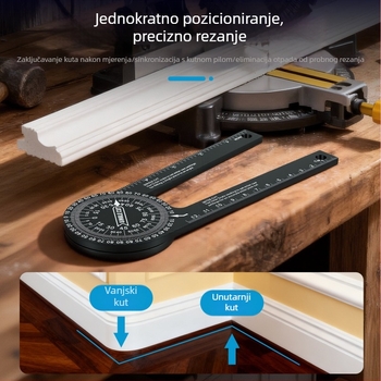 Kutomjer od aluminijskog legura za stolariju, 360° pozicioniranje kuta, višefunkcionalni precizni mjerni alat