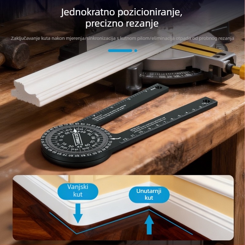 Kutomjer od aluminijskog legura za stolariju, 360° pozicioniranje kuta, višefunkcionalni precizni mjerni alat