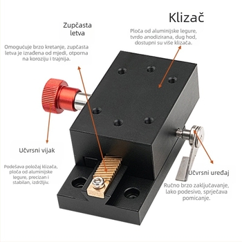 X-osi dovetail žljeb klizni stol, hod 40 mm, precizan zupčanik