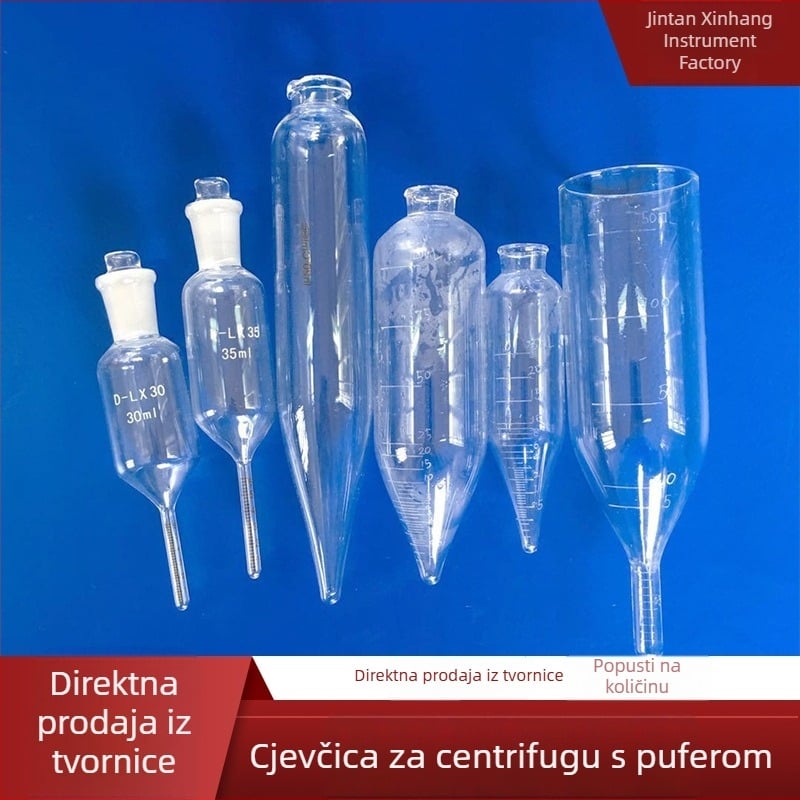 Staklene cijevi za centrifugiranje s bijelim oznakama i bufer bočice za laboratorijsku uporabu