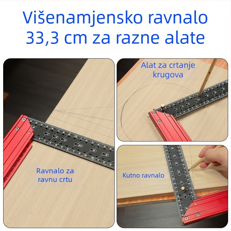 Višenamjenski 90° pravokutni mjerni alat od aluminijske legure, visokoprecizni, s otvorima za označavanje i pozicioniranje, L-oblik alat za stolariju.